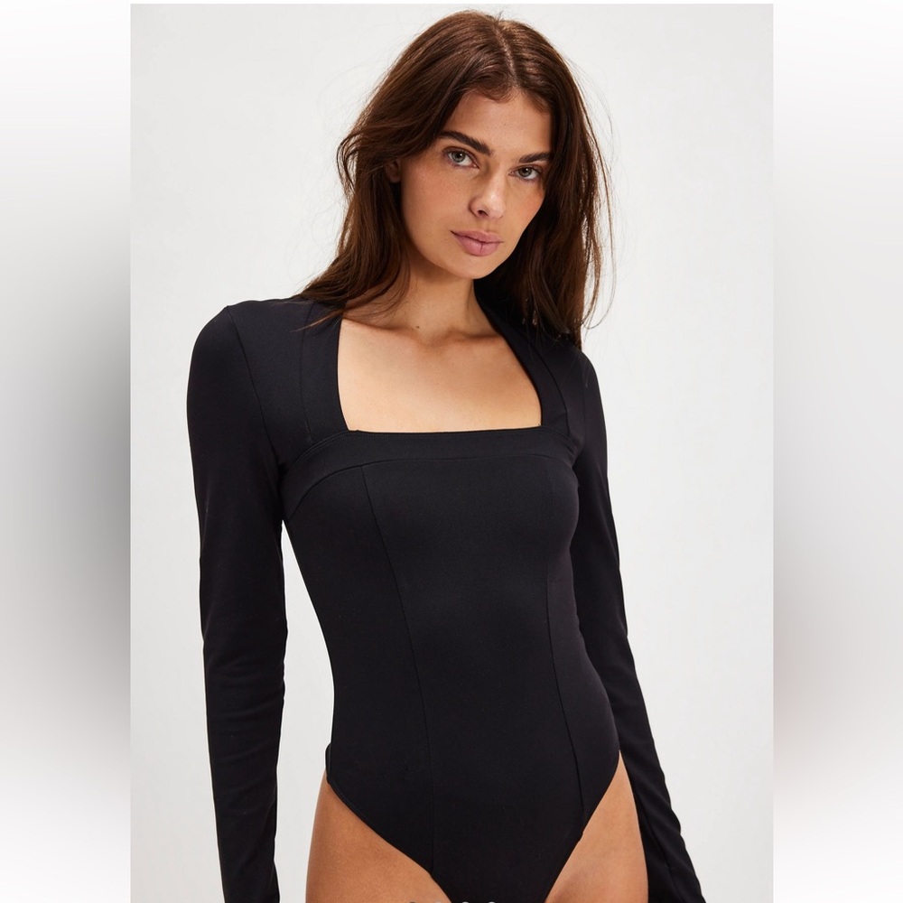 Free People Black Fitted Bodysuit with Long Sleeves